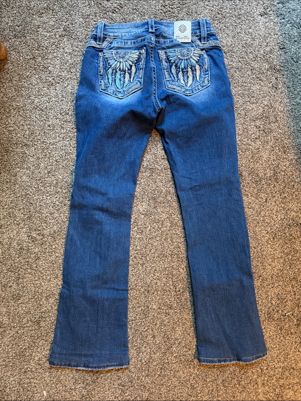 Miss Me Dark Blue Boot Cut Jeans with Embroidered Back Pockets